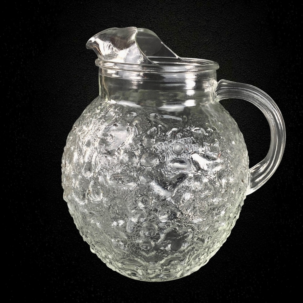 Anchor Hocking Milano Clear‎ Glass Pitcher 1960s Crinkle Textured